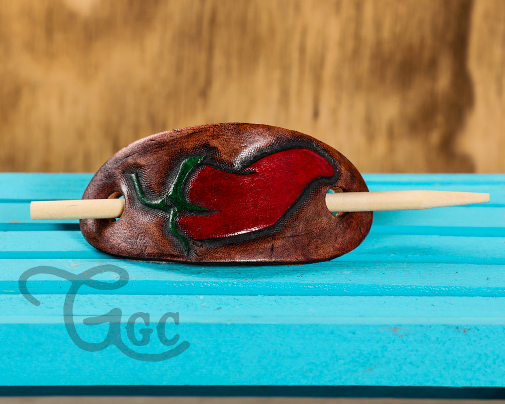 Leather Ponytail Holder - hand tooled