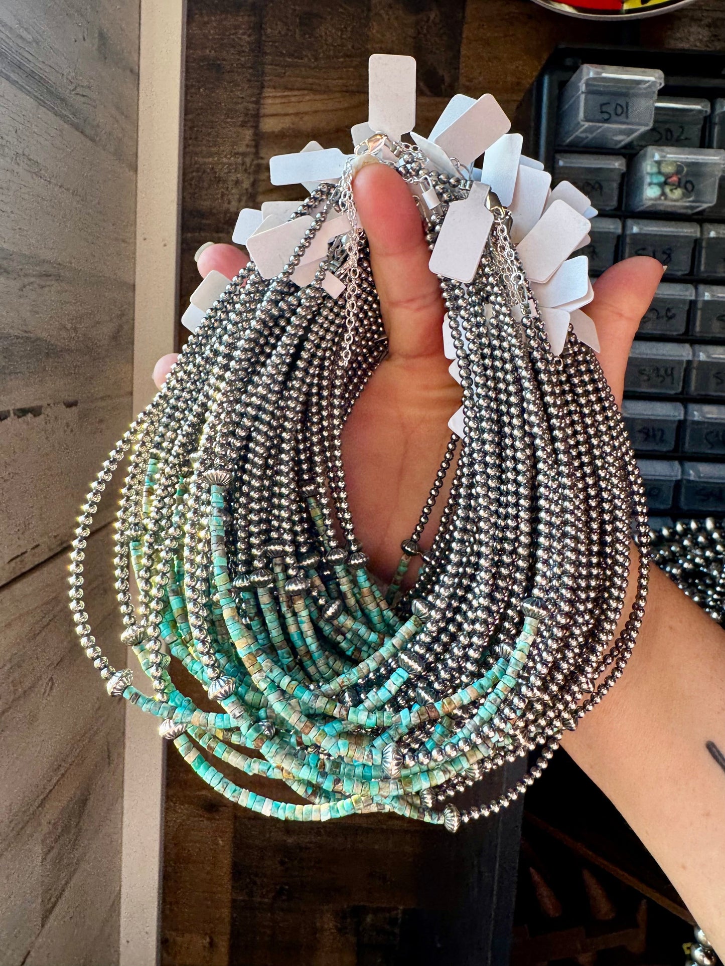 Blue-Green Turquoise Heishi Choker – 14"