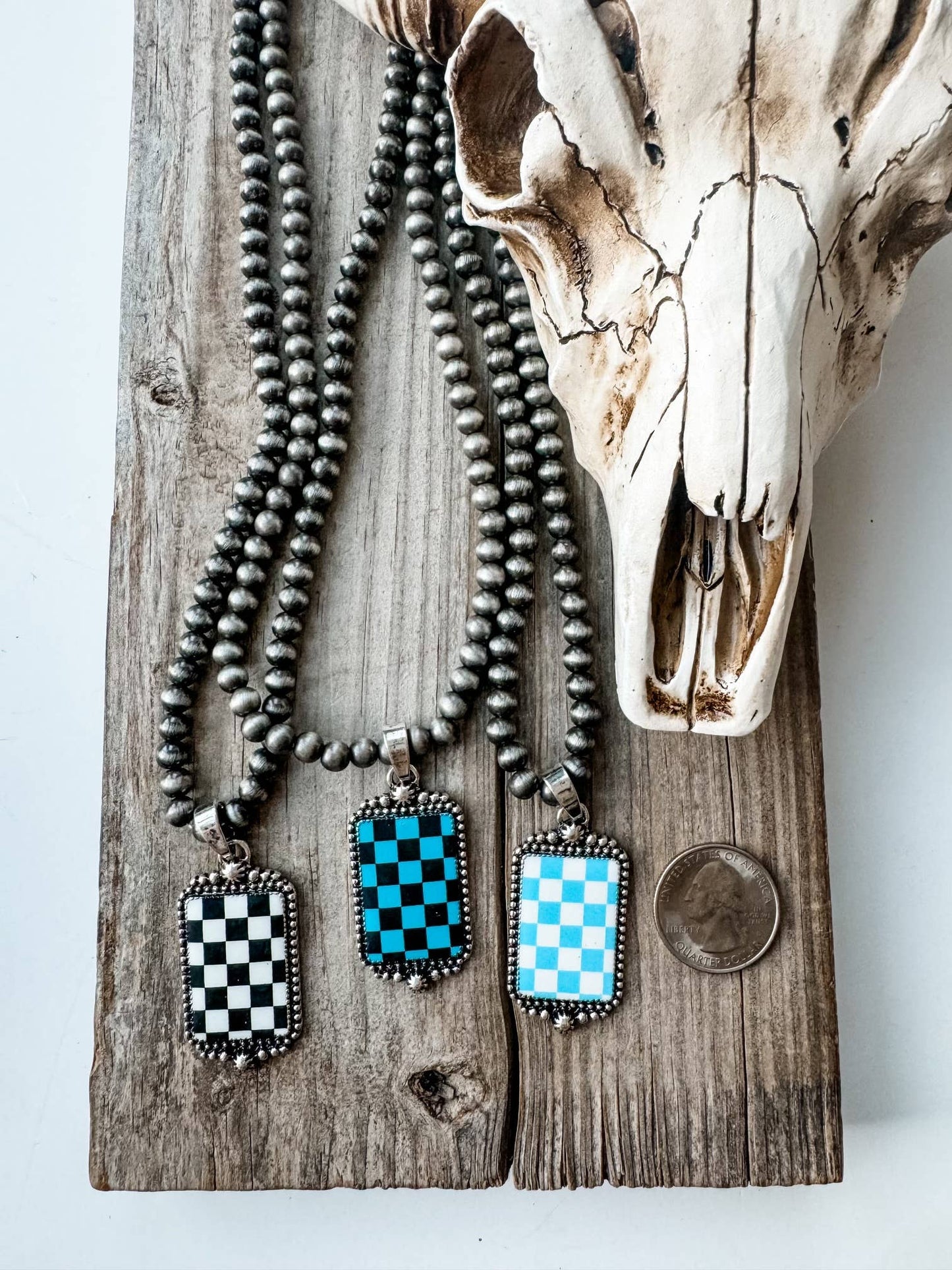 Western Checkered Pendant Necklace