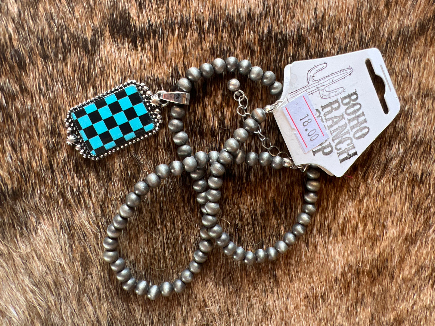 Western Checkered Pendant Necklace