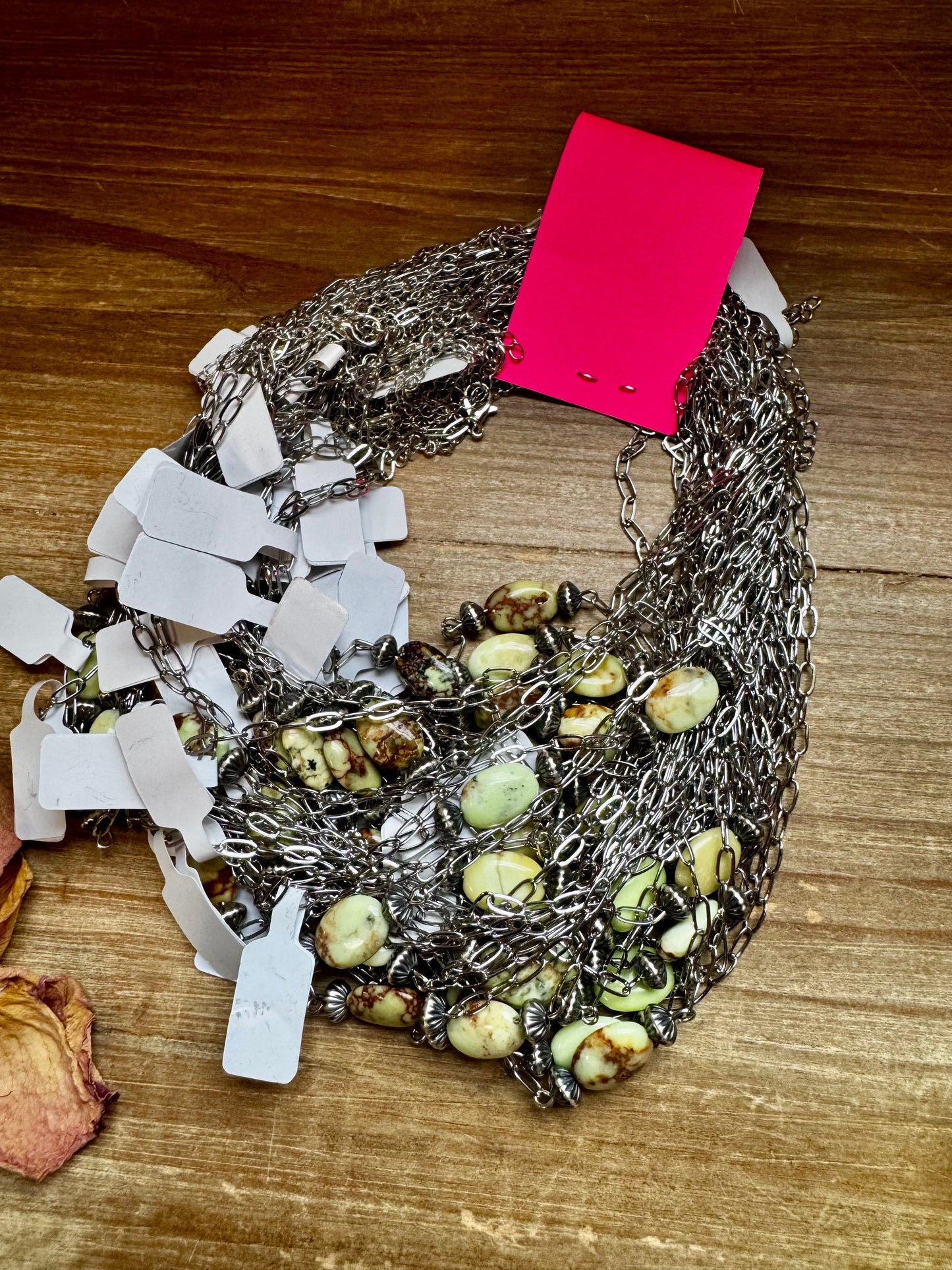 16-Inch Lemon Turquoise Magnesite Necklace with Sterling Saucer Pearls