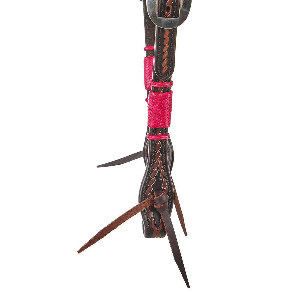 Hot Pink Rawhide Rope Tooled Single Ear Headstall