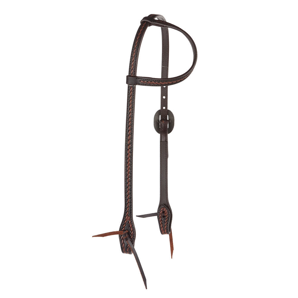 Heavy Oiled Rope Tooling Silver Scroll Double Buckle 5 8 Inch Single Ear Headstall