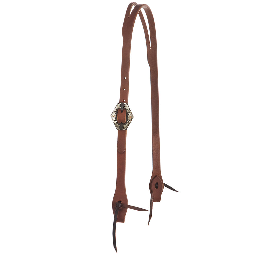 Heavy Oil Harness Leather Diamond Floral Single Buckle Slit Ear Headstall