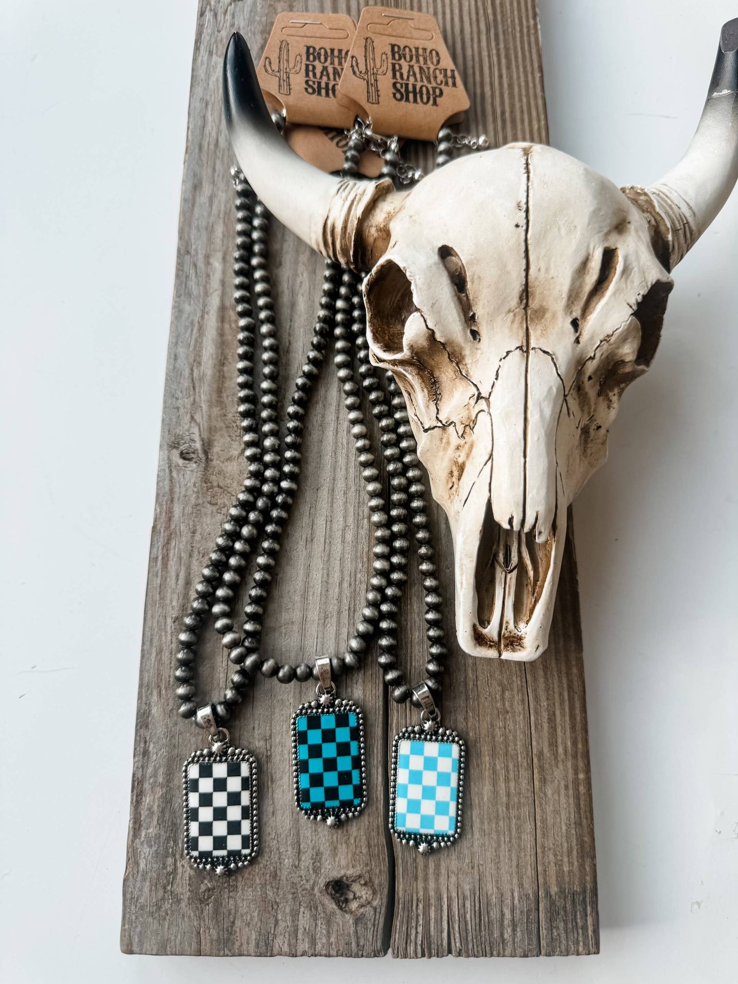 Western Checkered Pendant Necklace