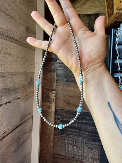 Golden Hill Turquoise & Sterling Silver Pearl Necklace – 16" + Extender