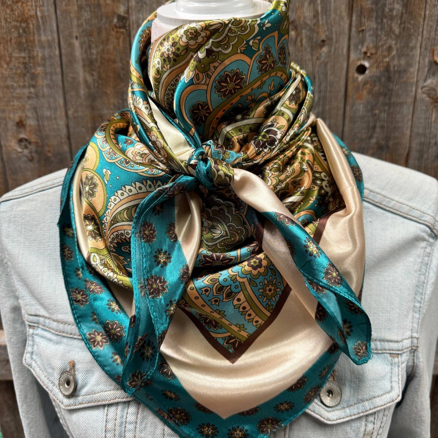 Teal and Cream Giant Paisley Wild Rag / Scarf