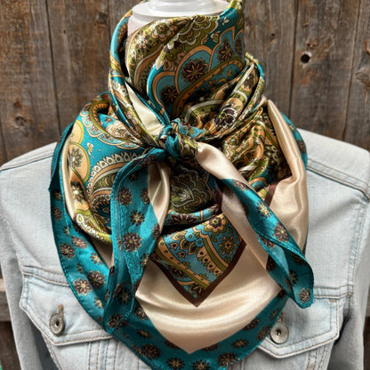 Teal and Cream Giant Paisley Wild Rag / Scarf