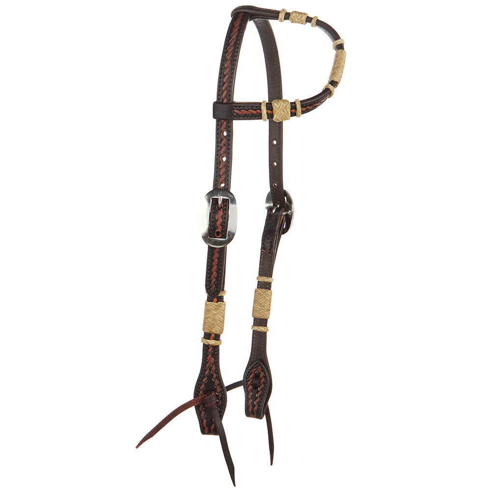 Natural Rawhide Rope Tooled Single Ear Headstall