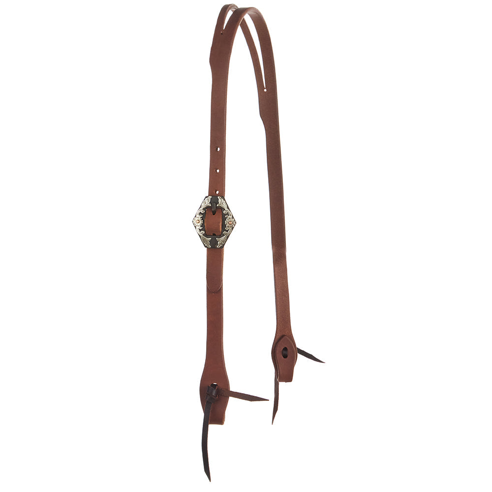 Heavy Oil Harness Leather Diamond Floral Single Buckle Slit Ear Headstall