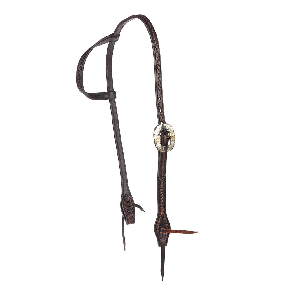 Heavy Oiled Rope Tooling Floral Double Buckle Single Ear Headstall
