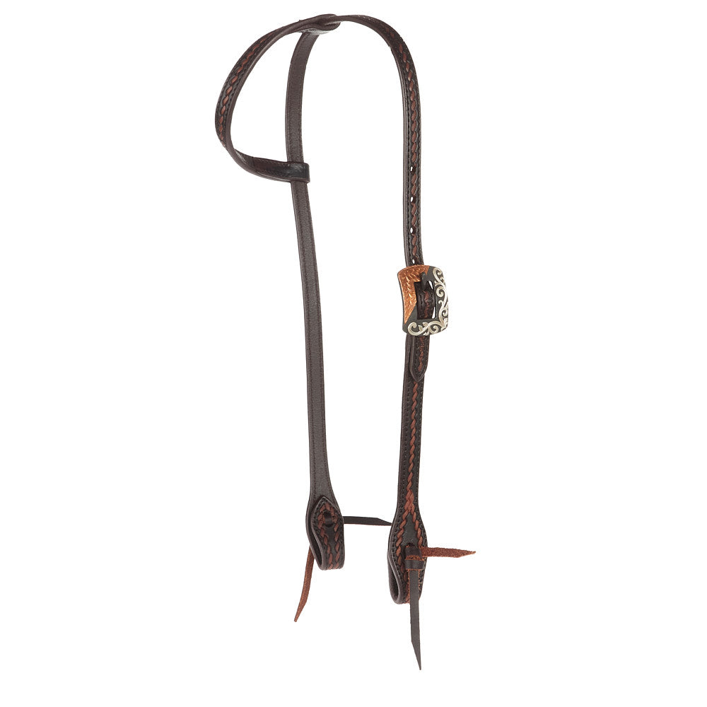 Heavy Oiled Rope Tooling Silver Scroll Copper Bar Double Buckle Single Ear Headstall