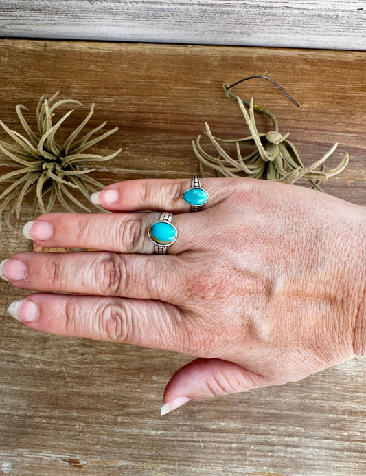 Kingman Turquoise Ring – Sterling Silver – Wedding Band Style – Size 6.5