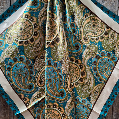 Teal and Cream Giant Paisley Wild Rag / Scarf