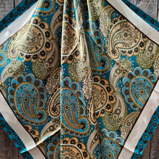 Teal and Cream Giant Paisley Wild Rag / Scarf