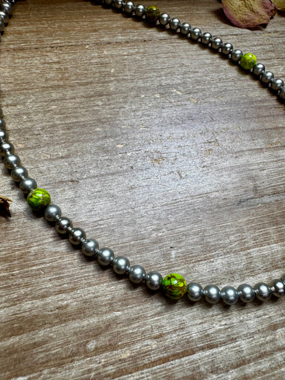 Silver-Plated Chain Necklace – 6mm Beads & 8mm Green Variscite – 18.5"