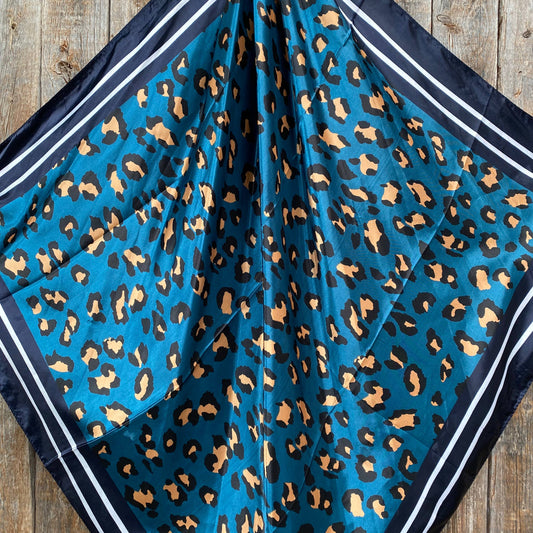 Teal Cheetah Wild Rag /Scarf