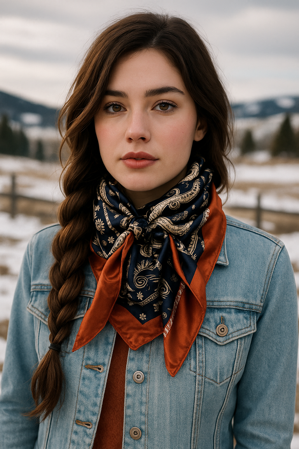Navy and Rust Floral Paisley Wild Rag / Scarf