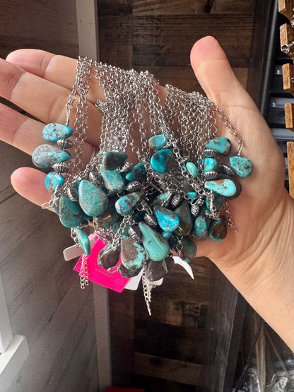 16 inch Blue turquoise and sterling silver pearl