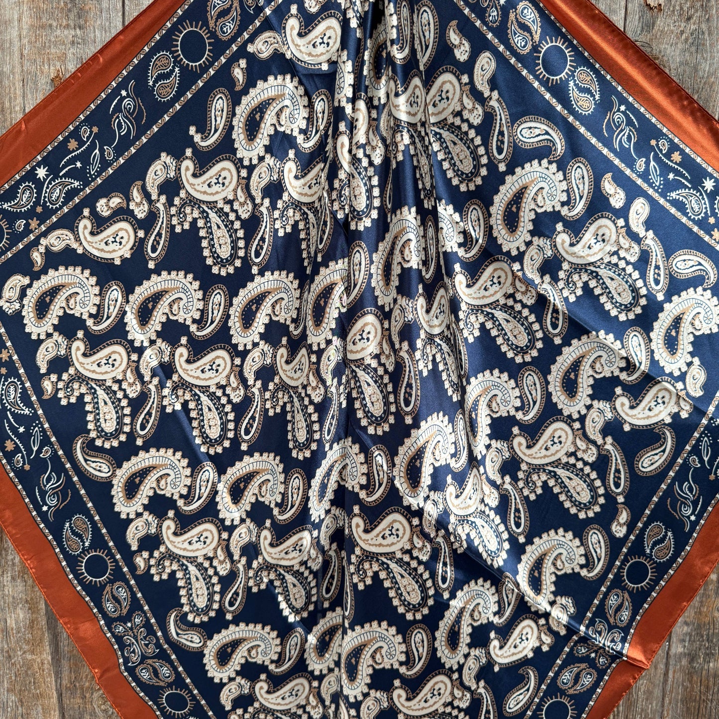 Navy and Rust Floral Paisley Wild Rag / Scarf