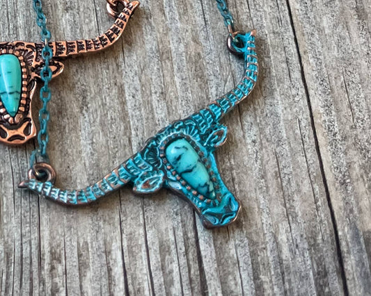 Western Steer Skull Head Necklace
