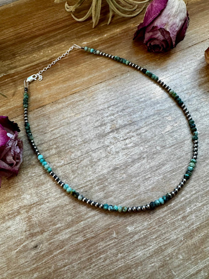 African Turquoise & Sterling Silver Pearl Choker – 3mm