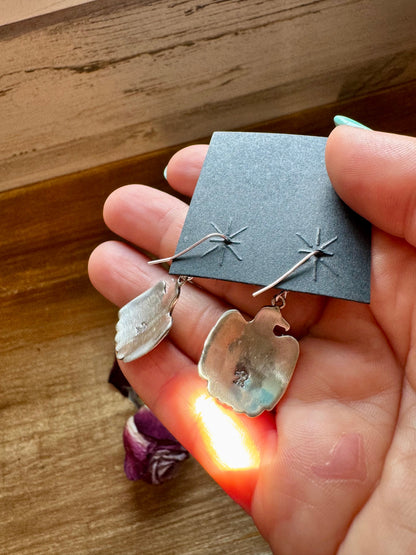 Eagle Bird Dangle Earrings with Kingman Turquoise