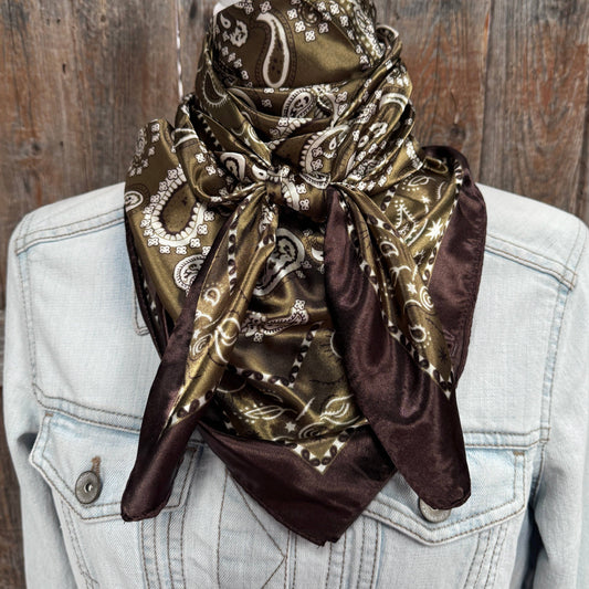Sage and Brown Floral Paisley Wild Rag / Scarf