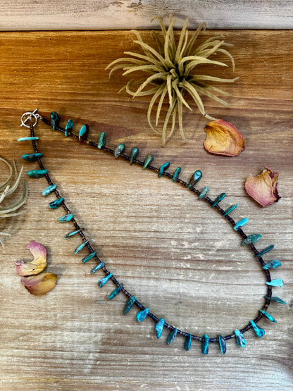 24 inch long shell and turquoise necklace