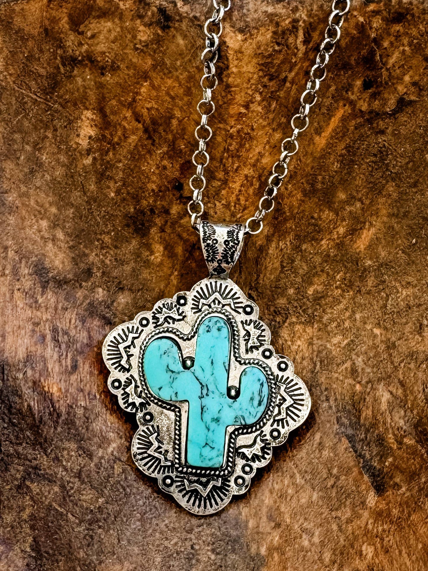 Western Stone Cactus Pendant Necklace