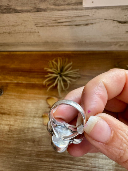 Sterling Silver Round Ring with 3 Kingman Turquoise Stones – Size 6.5