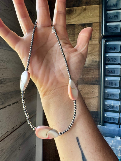 Sterling Silver Choker – 3 Flat Pink Conch Teardrops – 14.5" Approx.