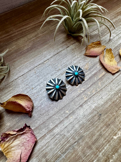 Concho Earrings – Kingman Turquoise & Sterling Silver