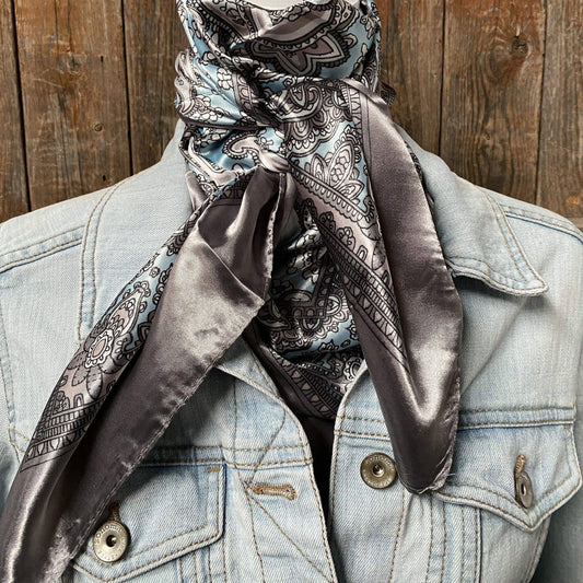 Grey & Turquoise Paisley Wild Rag / Scarf