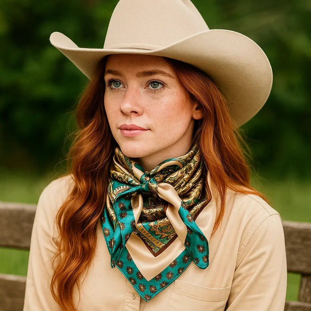 Teal and Cream Giant Paisley Wild Rag / Scarf