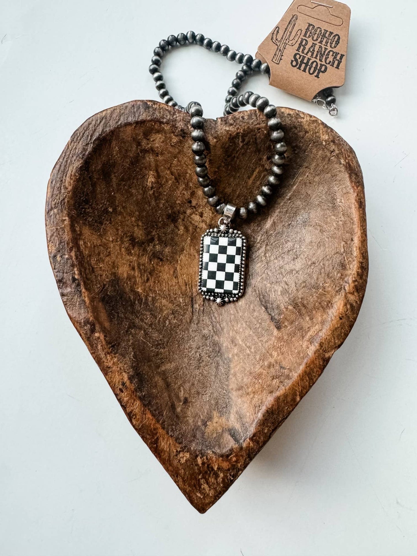 Western Checkered Pendant Necklace 