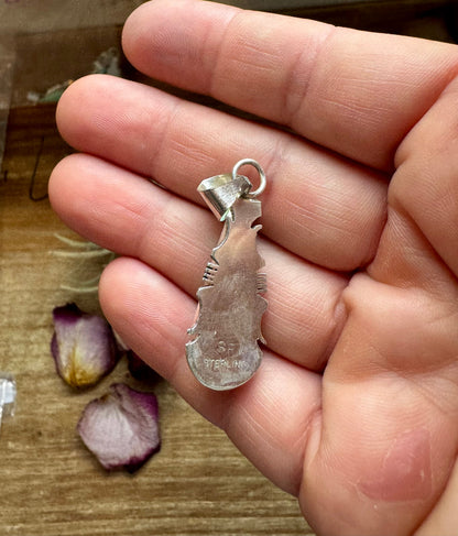 Teardrop Pendant with Kingman Turquoise – Option 4 – Sterling Silver – Native Made by SF – Fits 5mm