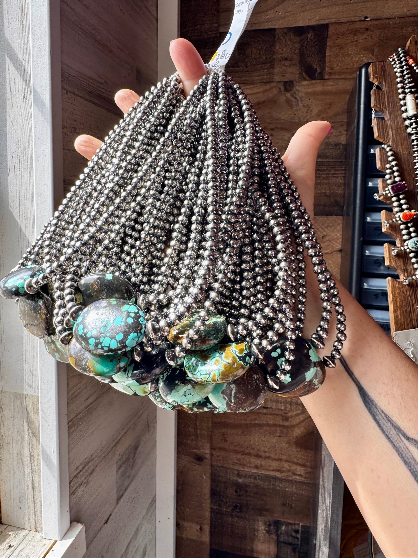 15-Inch Sterling Silver Pearl Necklace with Turquoise – One-of-a-Kind