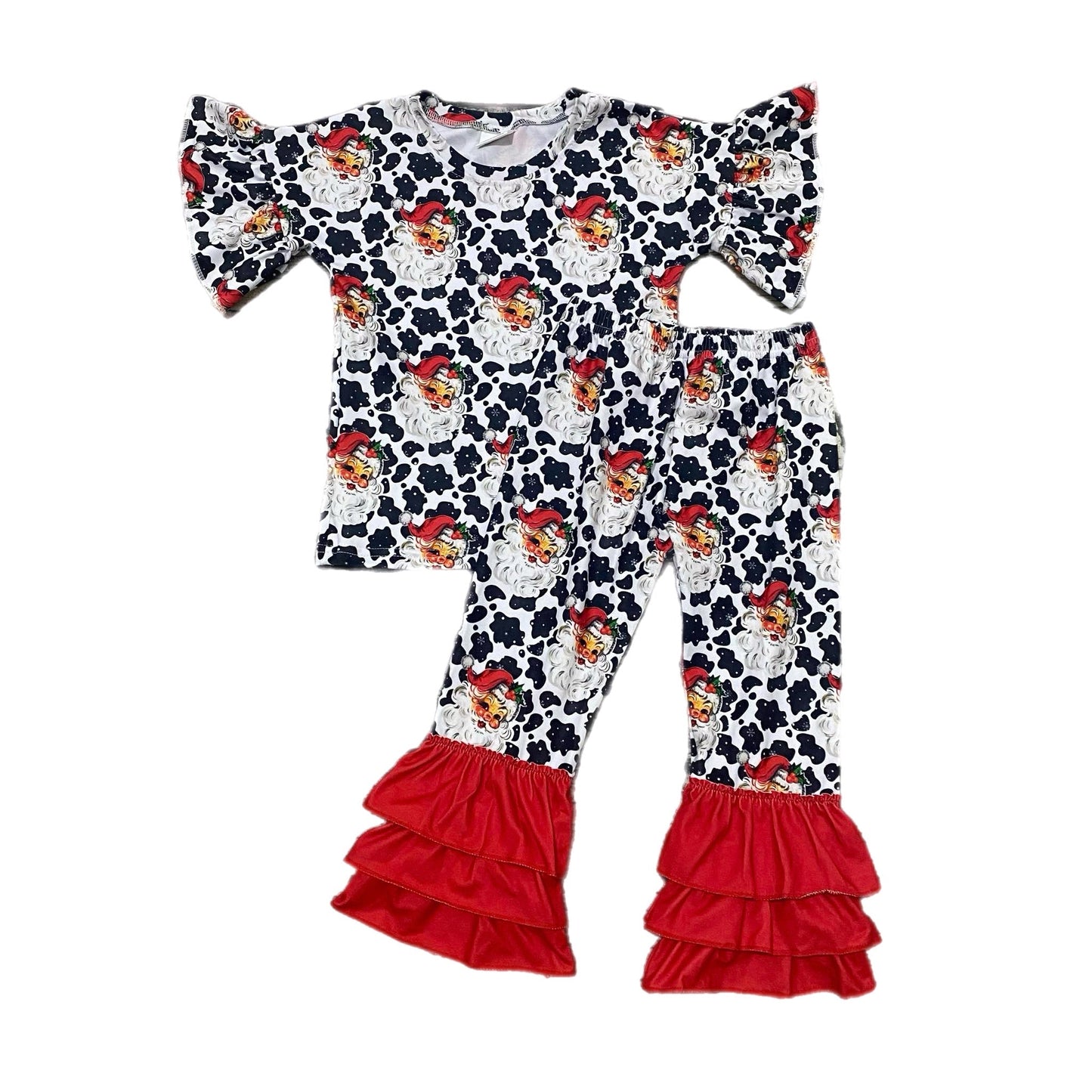 Cow spots Santa two piece ruffle set