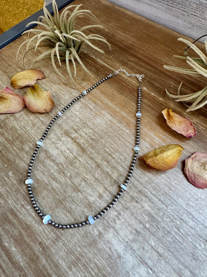 15" White Opal Necklace with Sterling Silver Pearls