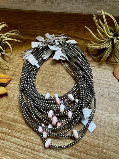 Sterling Silver Pearl Choker – Pink Conch Saucer Center – 14.5" + Extender