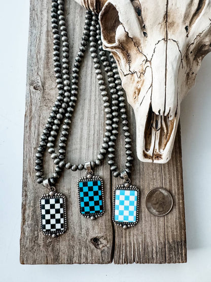 Western Checkered Pendant Necklace 