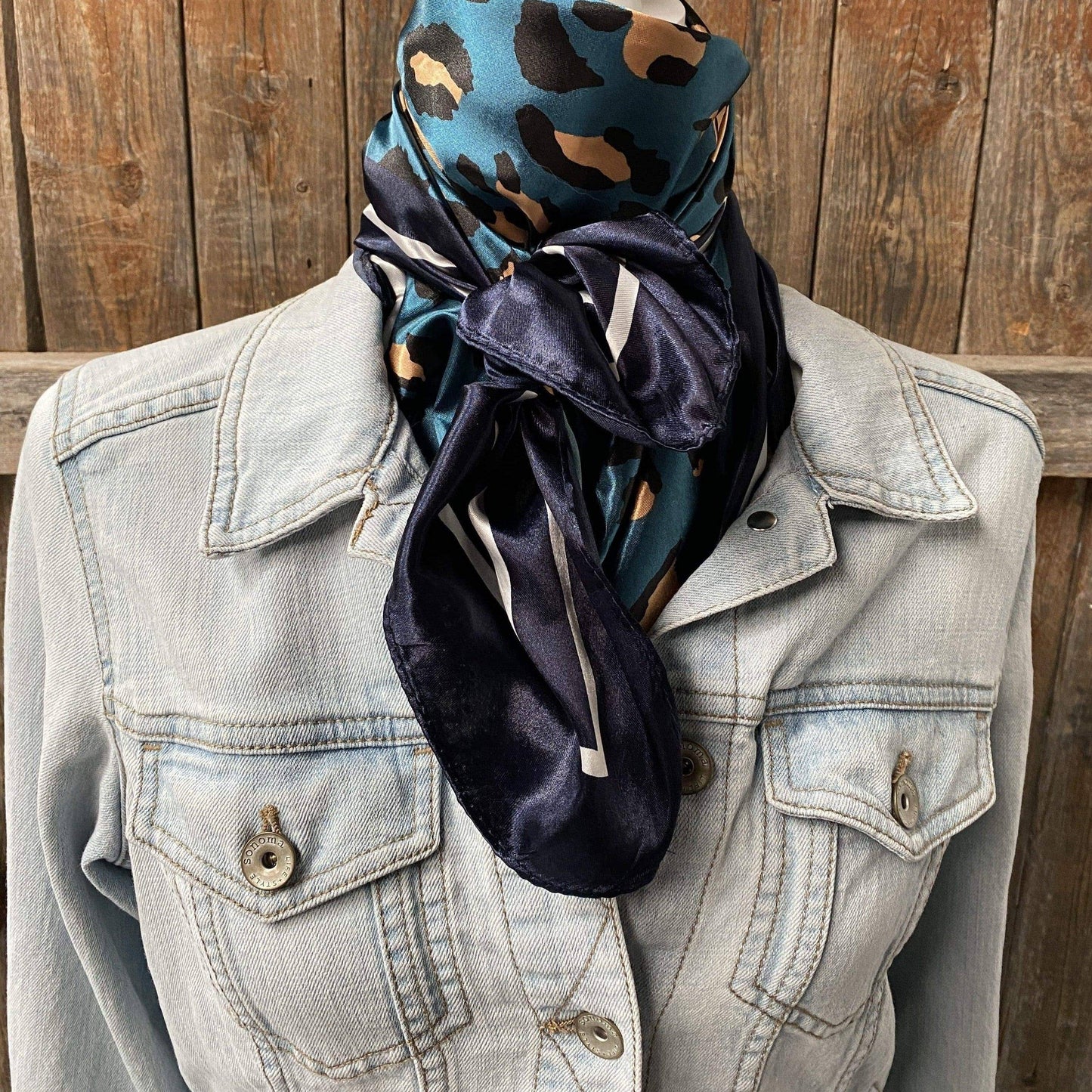 Teal Cheetah Wild Rag /Scarf