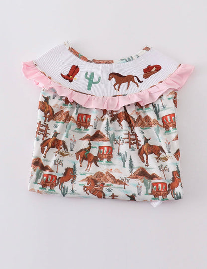 Western smocked girl dress