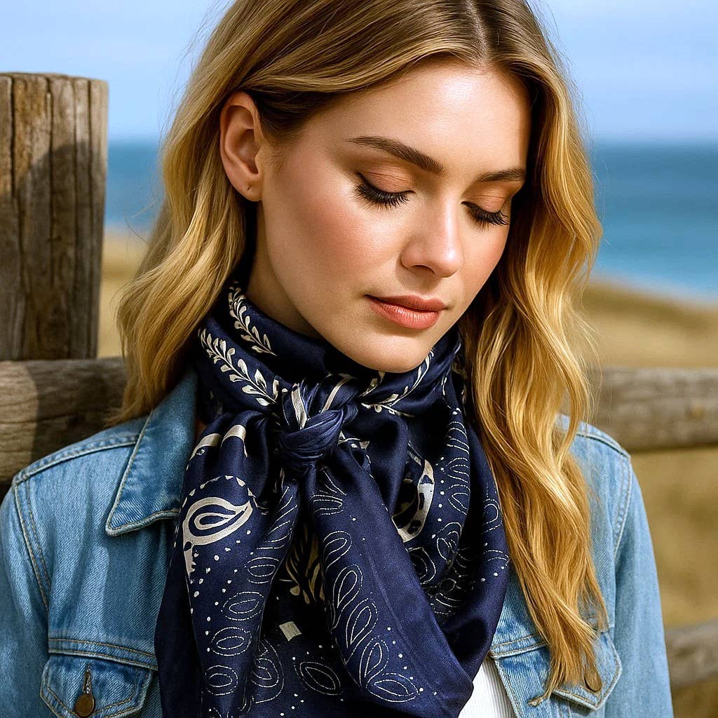 Blue and Cream Paisley Wild Rag/Scarf