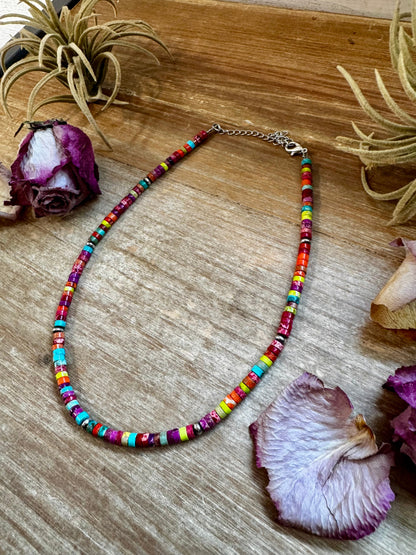 Magnesite Heishi Choker – Sterling Silver Pearls