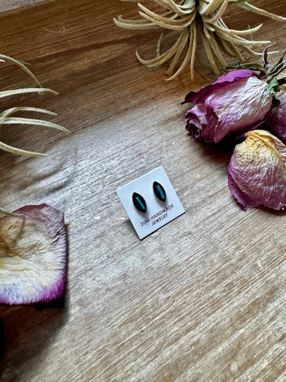 Mini Inlay Earrings – Kingman Turquoise – Sterling Silver – Zuni Made