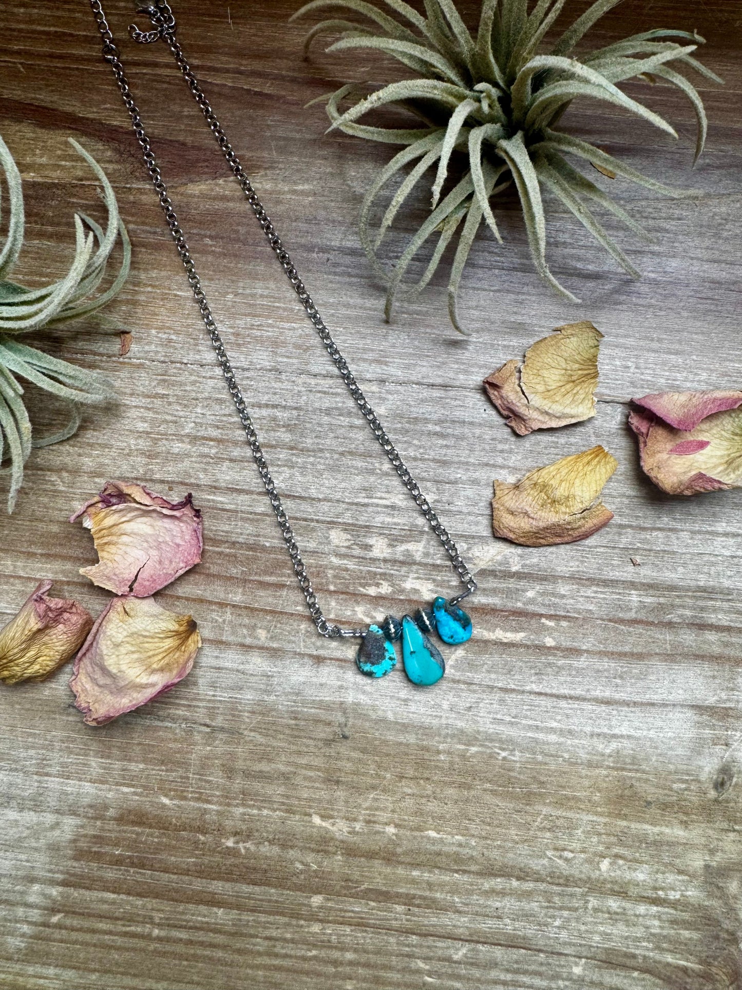 16 inch Blue turquoise and sterling silver pearl