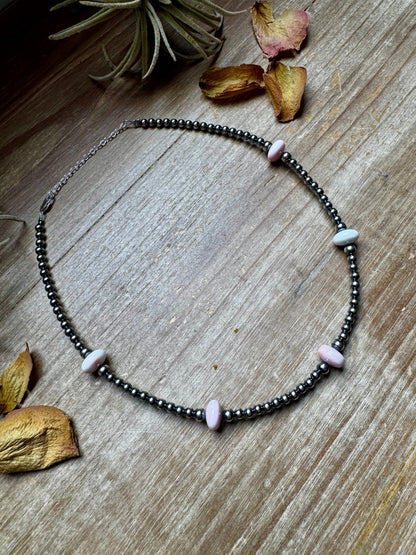 15 Inch Pink Conch Saucer Necklace and Sterling Silver Beads