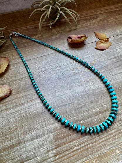 20.5-Inch Graduated Turquoise Disk Necklace with Sterling Pearls